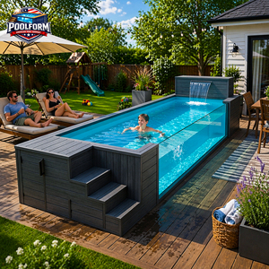 Piscine hors sol moderne en WPC gris avec échelle et pompe filtrante, piscine préfabriquée en fibre de verre - Product Image 6