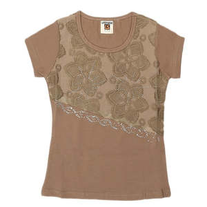 Camiseta de Manga Corta Bordada para Niñas - Marrón - Product Image 1