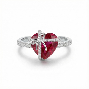 Luxury Heart Shape Red Ruby CZ <b>Ring</b> for Women Silver Plated Bow Knot <b>Crystal</b> Engagement Promise <b>Ring</b> Valentine Day Jewelry Gif - Product Image 1