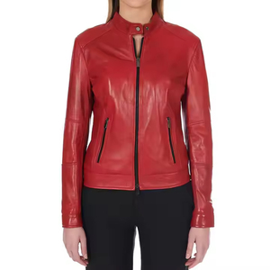 Chaqueta de cuero genuino para mujer elegante de alta calidad, diseño ajustado, decoración bordada, venta al por mayor, chaqueta de cuero transpirable 2026 - Product Image 4