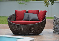 DL Heimmöbel - Aluminiumrahmen Außenmöbel Gewebe-Rattan-Schlafsofa Garten runder Doppelsitz-Außen-Daybed