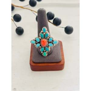 Navajo-Made Multi Stone & Sterling Silver <b>Cluster</b> Ring Size 10.75 <b>Crystal</b> Jewelry - Product Image 2