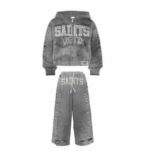 Conjunto de Sudadera con capucha de forro polar lavado ácido de algodón para hombre más vendido, chándal transpirable con logotipo personalizado para ropa informal para gimnasio de invierno fitness - Product Image 4