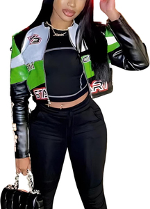 Veste de moto de course de haute qualité pour femmes, styles courts d'automne, motifs brodés, logo assorti à la couleur, fermeture éclair, vestes de motard - Product Image 4