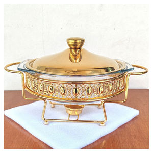 Plato de frotamiento OEM 2025 Juego de buffet de acero inoxidable Vidrio Dorado Cobre Redondo Plato de lujo Hotel Boda Restaurante Suministros de catering - Product Image 1