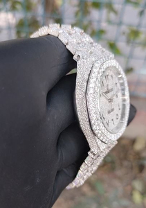 Lujoso reloj de esfera analógica de cuarzo personalizado para mujer automático VVS Moissanite diamante banda de acero inoxidable cristal moda de lujo - Product Image 2