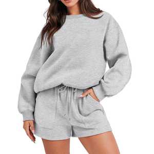 Conjuntos informales de dos piezas para mujer, sudadera de lana fina de Color sólido, conjuntos de pantalones cortos a juego, chándal cómodo suave 2025 - Product Image 1
