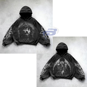 เสื้อฮู้ดพิมพ์ลาย Gothic Dark Angel ทรงปกติ สีดำ สตรีทแวร์ ผ้าคุณภาพสูง เสื้อฮู้ด Y2k สำหรับฤดูหนาว - Product Image 2