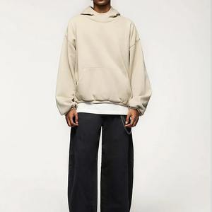 Sweat à capuche noir vintage surdimensionné lourd 100% coton pour hommes teint uni pour l'hiver - Product Image 5