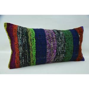 Multicolor Wool Patchwork Kantha Pillow 12x24 Inch Decorative <b>Cushion</b> Woven with Vintage Pattern - Product Image 2