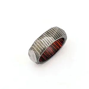 Wholesale handmade Stainless steel Damascus ring hammered for men and women