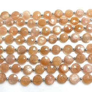 Venta al por mayor 9MM Peach Moonstone Coin-Shape Faceted Beads Natural Calibrated Stone Beads - Product Image 1