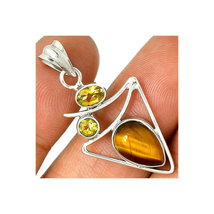 925 plata esterlina único ojo de Tigre y citrino piedra preciosa colgante joyería fina bisel ajuste forma de pera OEM venta al por mayor piedra natal - Product Image 1