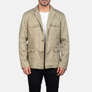Spring Beige Canvas & Genuine Leather Zippered Safari <b>Jacket</b> with Water Proof & <b>Shearling</b> ODM Size XS Patterned - Product Image 1
