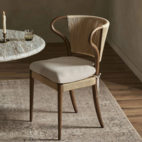 Chaise de salle à manger moderne en teck européen avec dossier en corde courbé, siège rembourré, cadre en bois massif durable et écologique, mobilier de maison