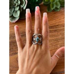 Tonya Yazzie Kingman <b>Adjustable</b> <b>Ring</b> Stainless Steel with Turquoise & Sterling Silver Bezel Setting Inlay Size 11 Gift - Product Image 2
