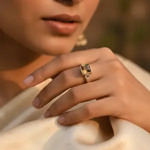 Anillo Cuadrado Geométrico de Plata 925 para Mujer, Chapado en Oro y Rodio, Joyería Religiosa Cristiana de Alta Calidad para Regalo - Product Image 1