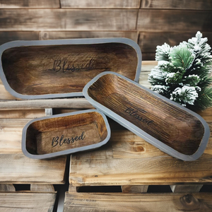 Indian Mango <b>Wood</b> Hand Carved New Vintage Brown With Two Color <b>Rustic</b> Large Prayer Dough Bowl Best for Religious Christmas Gifts - Product Image 1