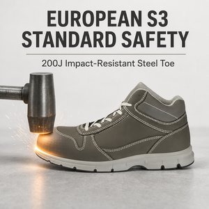 <span class=keywords><strong>Chaussures</strong></span> de sécurité mi-montantes S3 pour hommes, en cuir nubuck gris, avec embout en acier, résistantes à la perforation, imperméables, type baskets, personnalisables OEM - Product Image 2