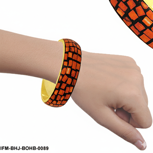 Handcrafted Horn Mosaic Bangle Brass Lined Boho Inlay Statement Bracelet <b>Sustainable</b> Organic Jewelry <b>Gift</b> <b>for</b> <b>her</b> - Product Image 2