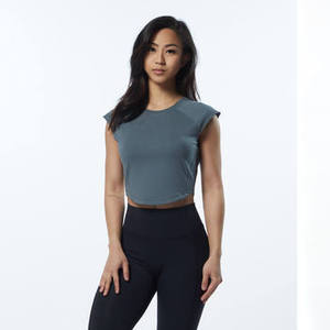 Top corto de talla grande de algodón 100% de alta calidad para mujer, camiseta recortada elástica de tela de pana, característica ecológica - Product Image 5