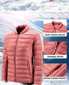 Custom Women's Lightweight Long Sleeve Full Zip Water Resistant Stand Collar Bomber Jacket Lady Winter Regular Length Nylon Wool - Product Image 3