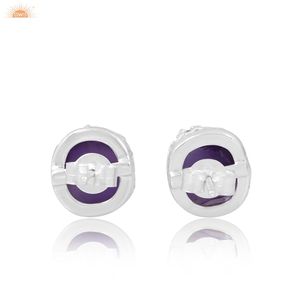 อเมทิสต์สีม่วงหยาบอัญมณีต่างหูสตั๊ดที่เรียบง่าย 925 ต่างหูผู้หญิงเงินสเตอร์ลิงผู้ผลิตเครื่องประดับที่กําหนดเอง - Product Image 4