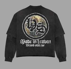 Camiseta rasgada con lavado ácido OEM para hombre 250 GSM Stone Faded Boxy recortada manga larga puño camiseta diseño de serigrafía de doble capa - Product Image 2