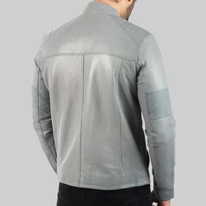 Chaqueta motorista de cuero gris de Harry para hombre - Product Image 4