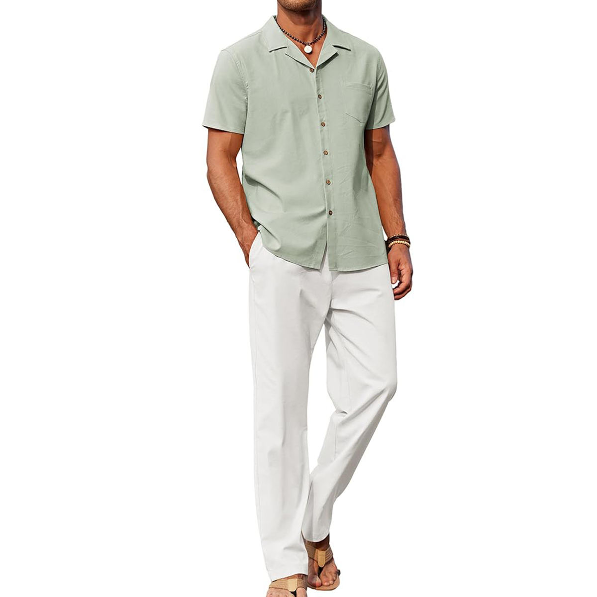 Sage Green ShirtWhite Pants