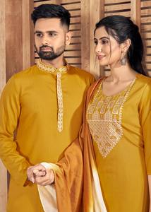 Ethnic Clothing Pure Cotton with Embroidery Lining <b>Mens</b> and Womens Kurti <b>Kurta</b> Set for Part Wear Use From India - Product Image 2