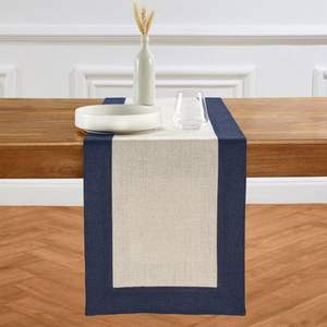 Contemporary linen table <b>runners</b> with geometric embroidery work modernizing dining table appeal stylish homes - Product Image 1