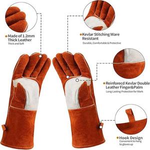 Guantes de soldadura de cuero de construcción impresos con logotipo personalizado de alta resistencia Guantes de soldadura de cuero de trabajo - Product Image 2