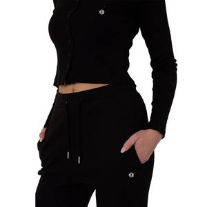 Ensemble deux pièces pour femmes, haut court à boutons avec pantalon de jogging à cordon de serrage, coton doux, ensemble de détente, approvisionnement en gros OEM - Product Image 2