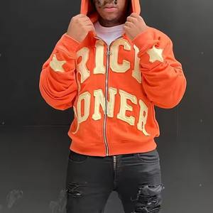 Streetwear homme personnalisé lettres de broderie en détresse lavé à l'acide 600GSM 100% coton épais thermique français éponge sweats à capuche hommes - Product Image 1