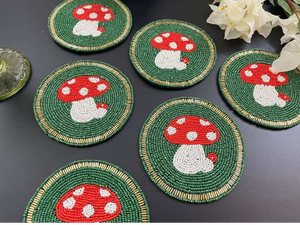 Handmade <b>Beaded</b> <b>Coasters</b> - Boho Drink <b>Coasters</b> with Polyester Backing (4x4 Inch) - Product Image 5