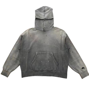Sudaderas con capucha desgastadas de peso pesado de algodón de rizo francés de gran tamaño Hip Hop personalizado lavado con ácido sudaderas con capucha desgastadas - Product Image 1