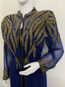 Moda islámica Maxi Vestido Mujer ropa Abaya largo con cuentas lentejuelas mangas Abaya indio bordado a mano vestido de noche de lujo - Product Image 6