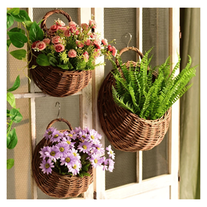 Wall-Mounted Handmade Eco-Friendly <b>Rattan</b> Woven <b>Hanging</b> <b>Basket</b> Flower Pot for Flower Arrangements - Product Image 5