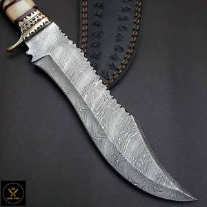 Couteau Bowie Arwin fait main en acier Damas avec manche en résine et étui en cuir - Product Image 6