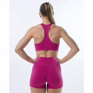 Soutien-gorge de sport rose pour femmes, 78% Nylon, 22% élasthanne, col montant, dos nageur, ourlet sans attache, Support moyen, une pièce Arcade - Product Image 2