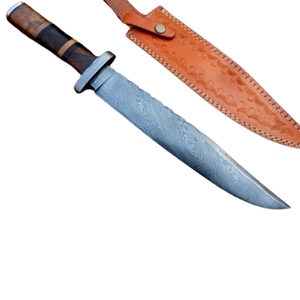 Couteau de chasse en acier Damas fait à la main, manche en bois, outil de chasse extérieur de haute qualité, cadeau OEM pour lui et elle - Product Image 1