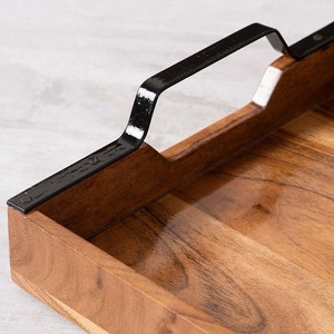 Plateau de service rectangulaire en bois avec poignées en laiton doré, plateau ottoman décoratif en bois pour la cuisine, les aliments, les boissons, les collations - Product Image 6