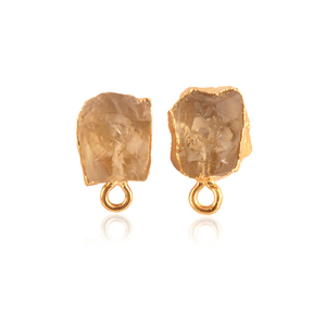 Clous d'oreilles en citrine brute naturelle de haute qualité, plaqué or, connecteurs de clous d'oreilles en pierre de naissance délicate, résultats de connecteurs - Product Image 1