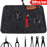 Ensemble d'outils de taille pour bonsaï durable de 15 pièces, manche en acier au carbone, kit de ciseaux de coupe complet, étui en nylon, outil à main de bricolage pour le jardin, creuser