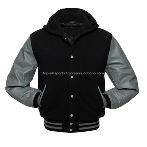 Blouson universitaire OEM en laine noire à manches beiges, modèle 2026, le plus vendu, 100% haute qualité, écologique, chauffant, hiver, logo frontal, faible MOQ - Product Image 3