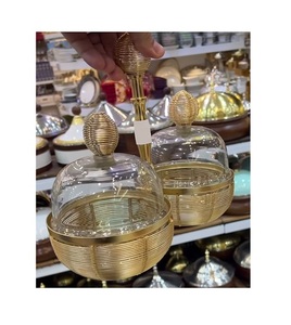 Wire Iron Gold Color Chocolates Bowl With Glass Lid Attractive Design <b>Sweets</b> Snacks Bowl At Cheapest Prices - Product Image 1