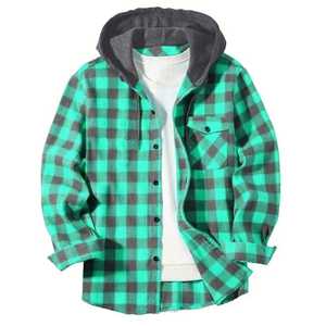 Vente en gros de t-shirts en flanelle surdimensionnés personnalisés Chemise à capuche en coton à carreaux Streetwear décontracté Vêtements de mode à manches longues - Product Image 4