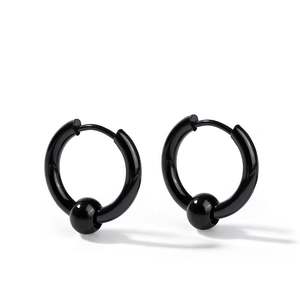 Boucles d'oreilles créoles Jeulia en acier inoxydable plaqué or pour hommes avec accents de zircon, de perles et de diamants - Product Image 1