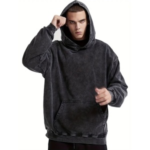 Sweat-shirt avec logo personnalisé Sweat-shirt français en coton polaire Pakistan Fabricant Streetwear Fonctionnel Lavage à l'acide Sweat à capuche d'hiver Épaule tombante - Product Image 1